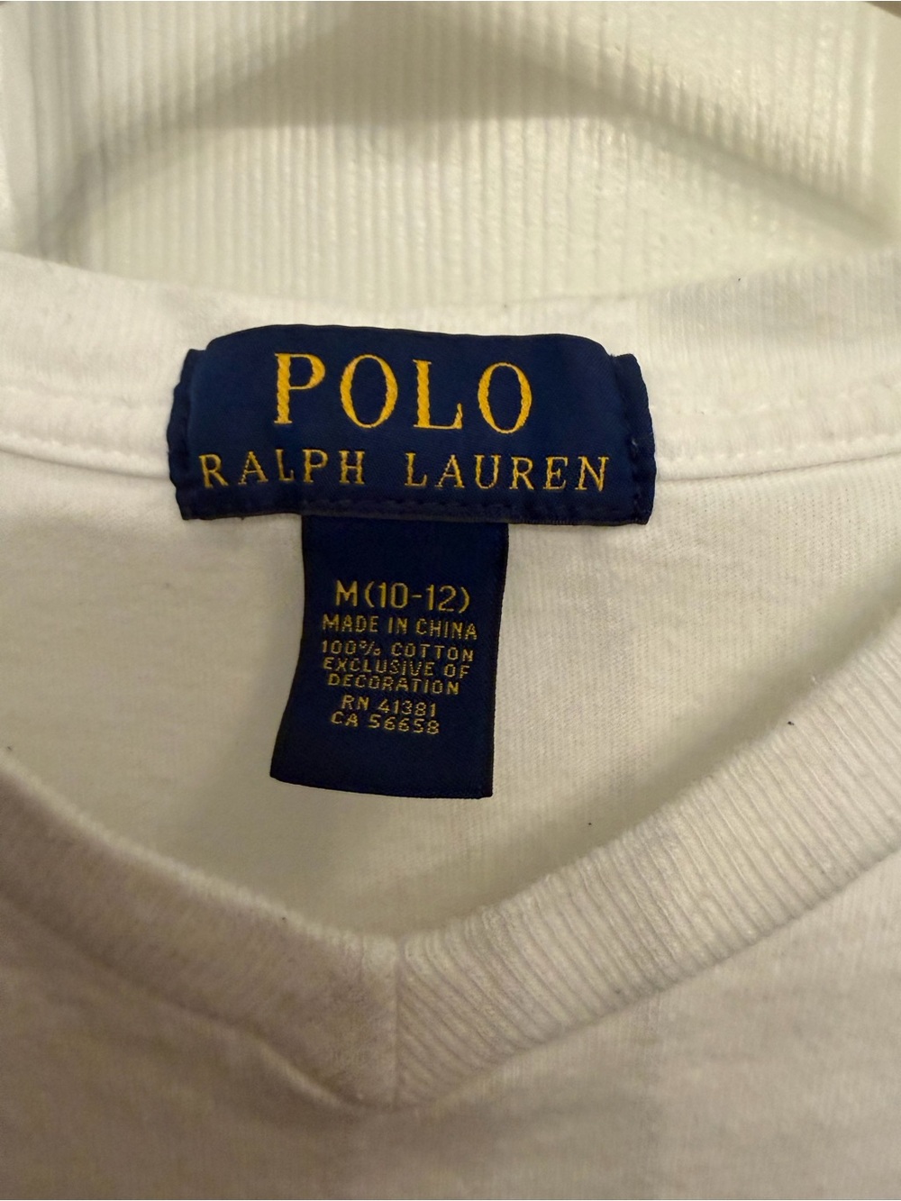 Polo by Ralph Lauren White V-Neck kid’s long sleeve shirt with Navy Label